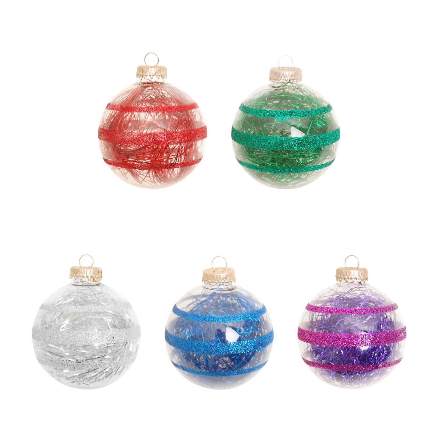 Weihnachtskugeln Glitterstreifen mit Tinsel Mehrfarbig 7cm