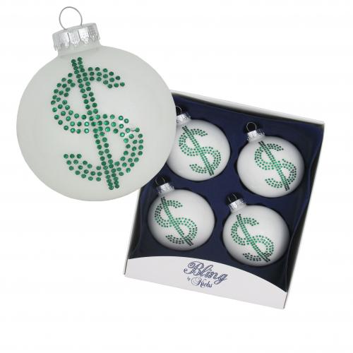 Porzellanwei 7cm Glaskugel mit grnem Strassdekor (US$), handdekoriert (4)