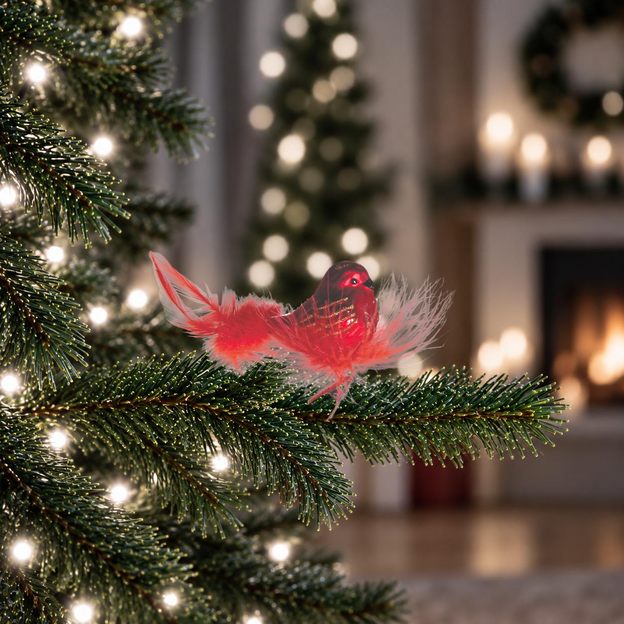 Baumschmuck Vogel mit Federnest Rot 6cm