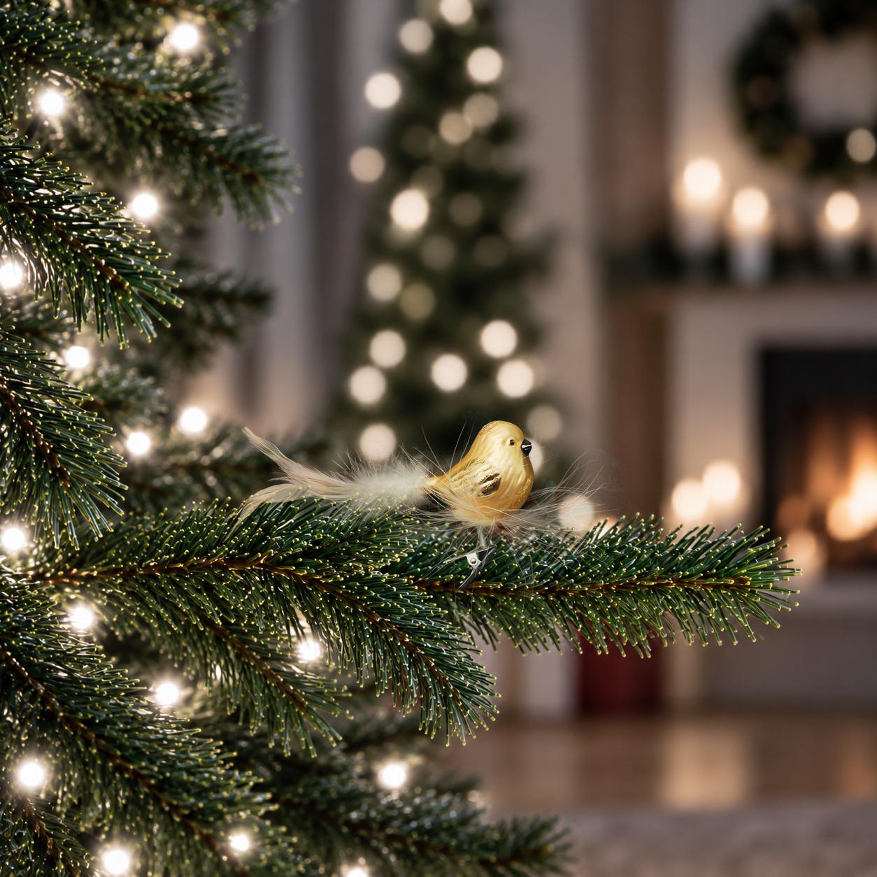 Baumschmuck Vogel mit Federnest Goldfarbig 6cm