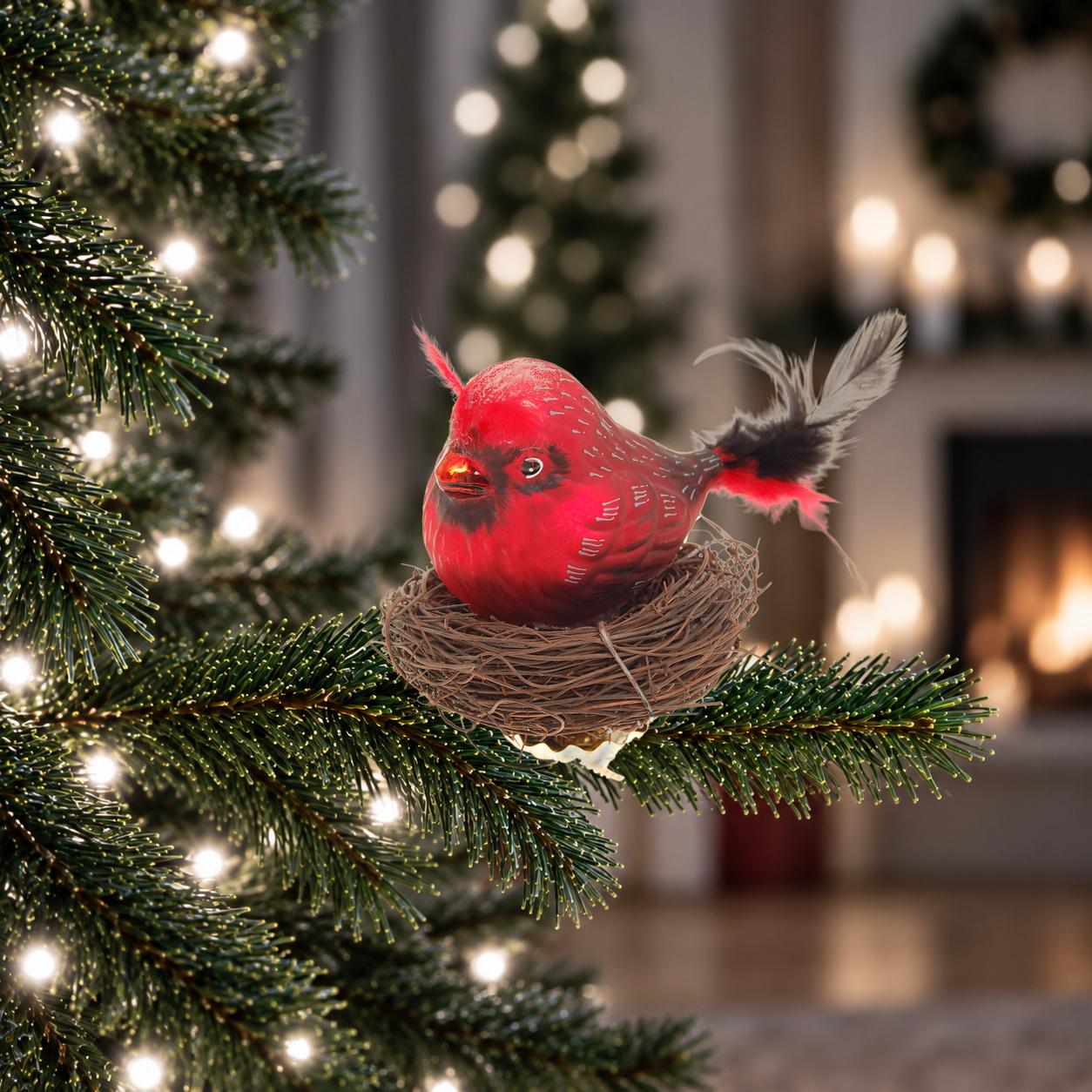 Baumschmuck Vogel im Nest Rot 10cm