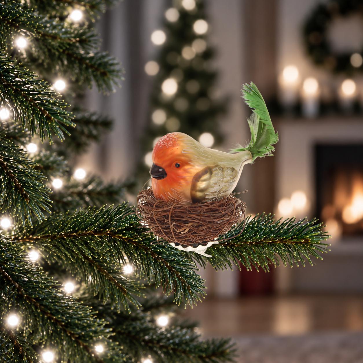 Baumschmuck Vogel im Nest Gr�n 10cm