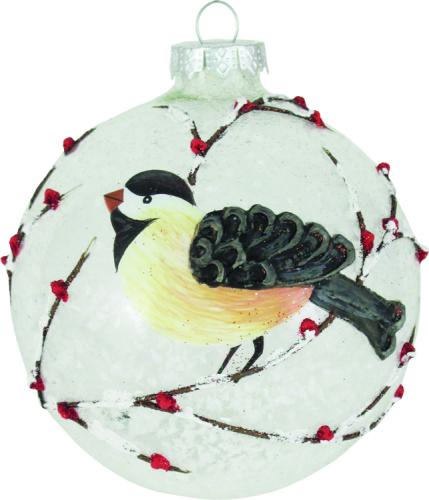 Kristall 10cm Glaskugel mit Schnee gefllt und 3D-Meisendekoration handbemalt (1 Stck)