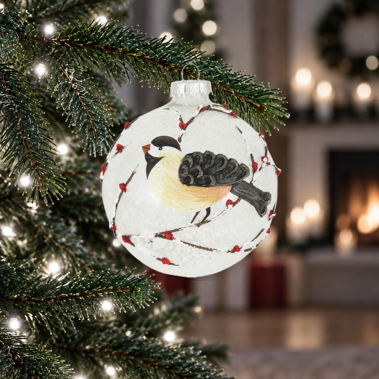 Weihnachtskugel 3D-Meise Wei� 10cm
