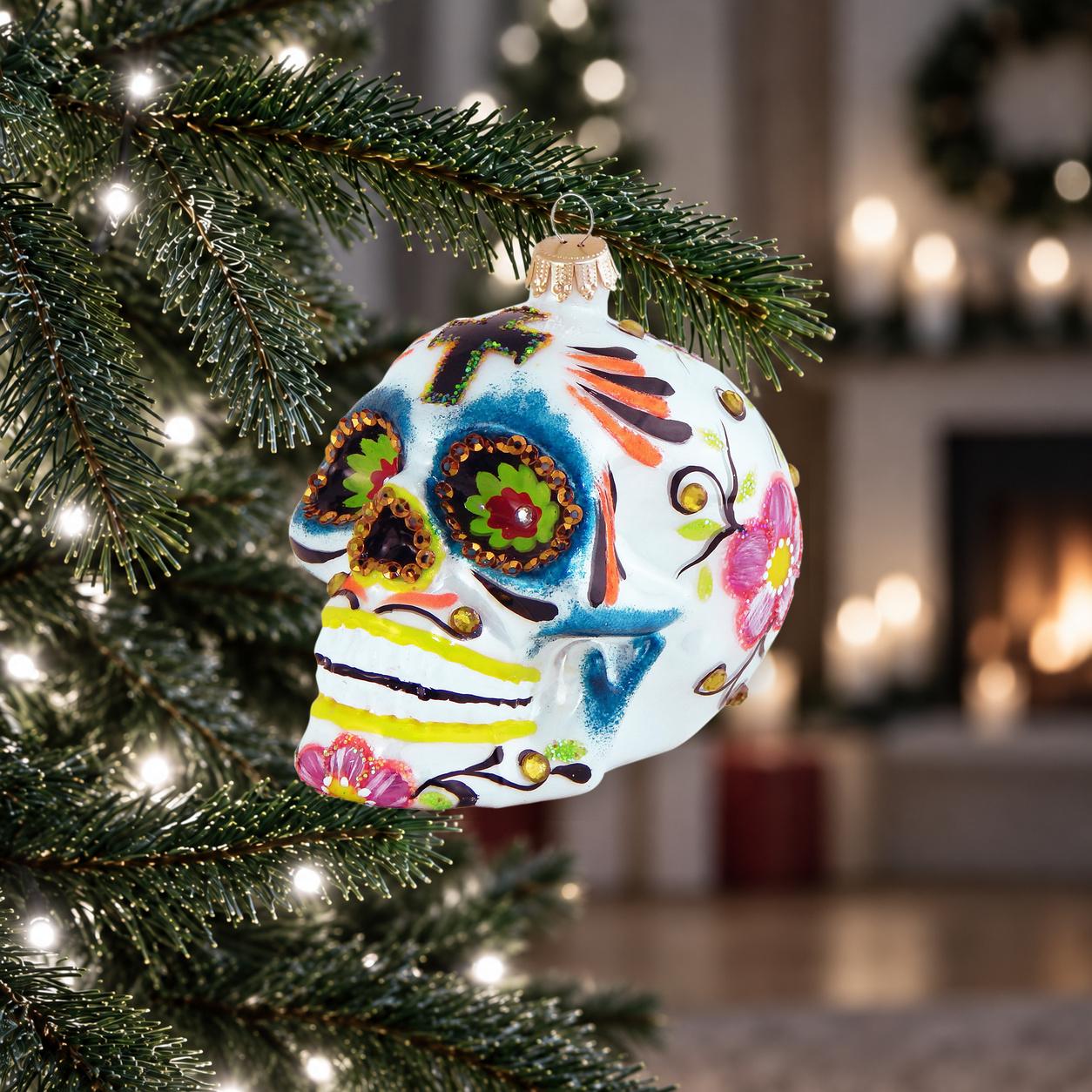 Baumschmuck Totenkopf Mexiko Wei� 9cm