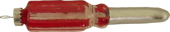 Schraubenzieher mit rotem Griff 10cm, Glasornament, mundgeblasen und handekoriert