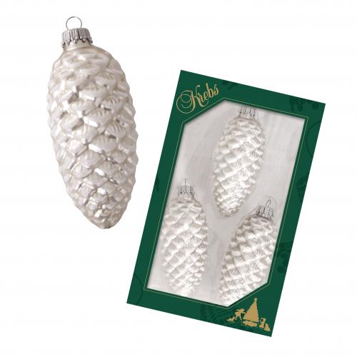 Silberpearl Glastannenzapfen 10cm mit Schuppendeko, mundgeblasen und handdekoriert