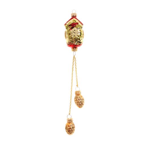 Rosenrot/Cognac, 15cm Kuckucksuhr, Glasornament, mundgeblasen, handbemalt