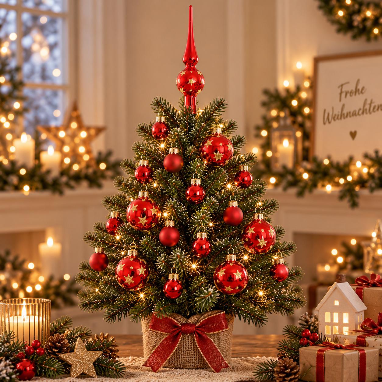 Baumschmuck Mini-Dekoset mit Spitze Rot 3cm