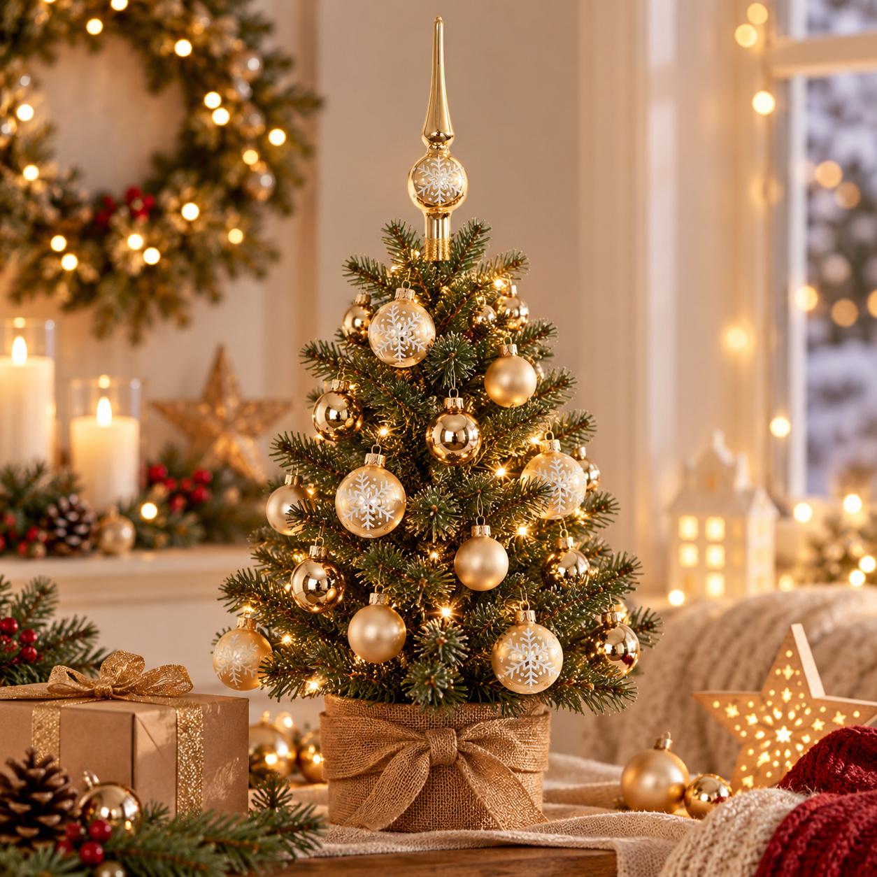 Baumschmuck Mini-Dekoset mit Spitze Goldfarbig 3cm