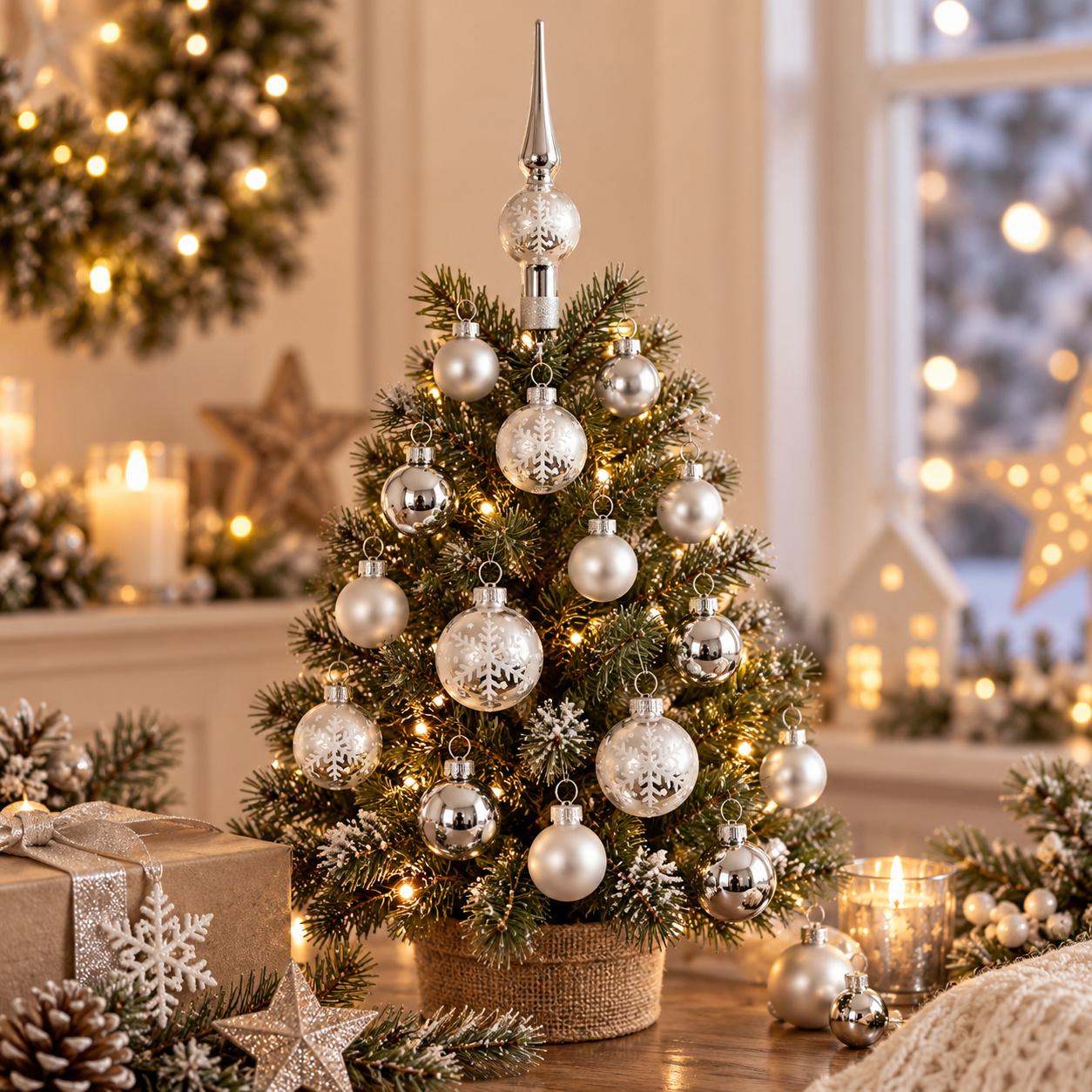 Baumschmuck Mini-Dekoset mit Spitze Silberfarbig 3cm