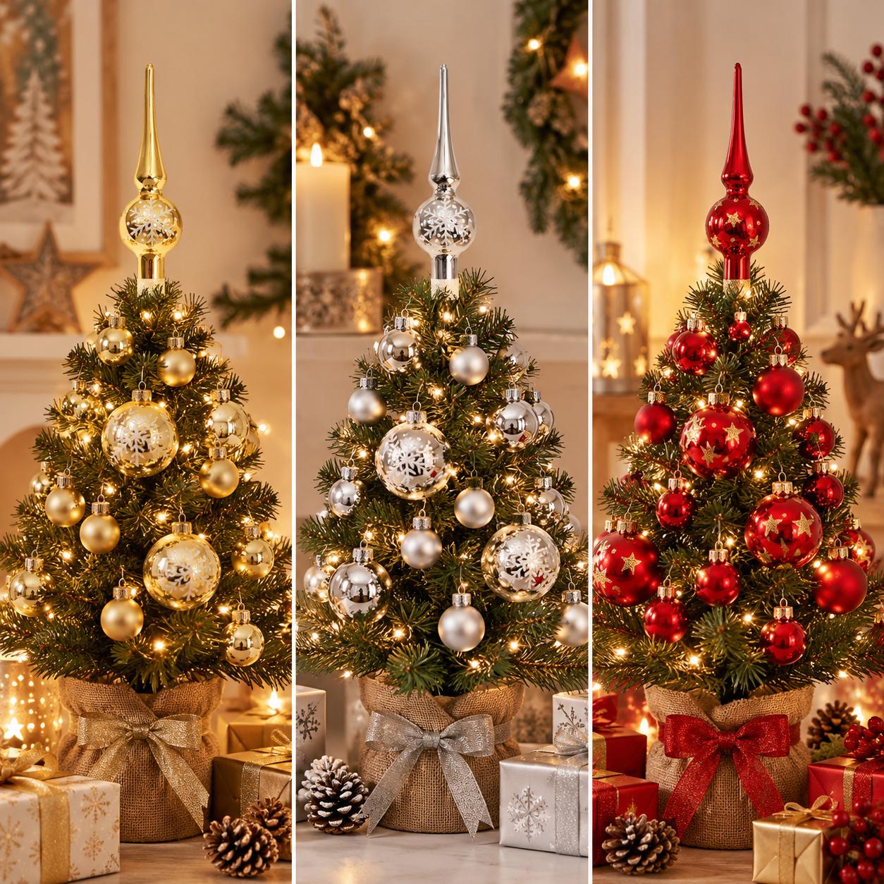 Baumschmuck Mini-Dekoset mit Spitze Silberfarbig 3cm