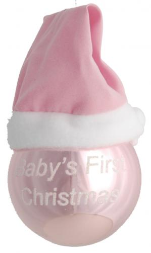 Weihnachtskugel Babys First Christmas Rosa 8cm