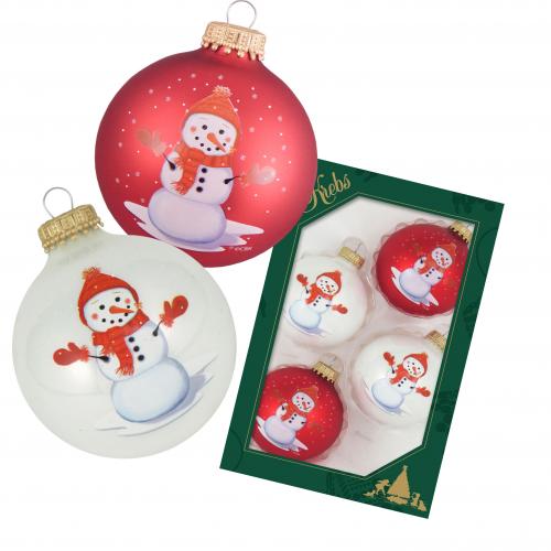 Porzellanweiße/Rote 7cm Glaskugel mit Schneemädchen dekoriert
