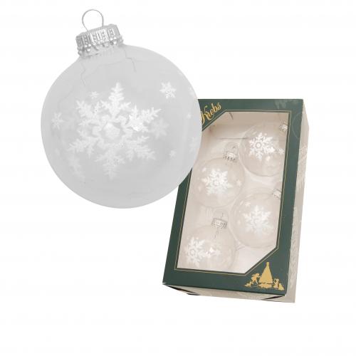 Kristall 7cm Glaskugel mit Banddeko weie Schneeflocken