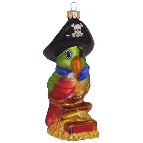 Papagai als Pirat 11cm, Glasornament, mundgeblasen und handekoriert