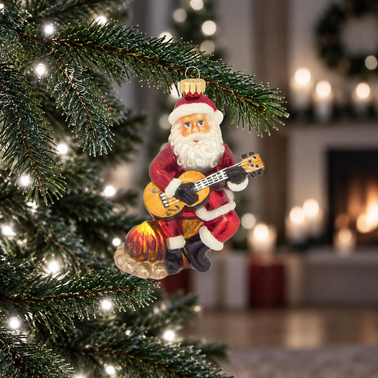 Baumschmuck Weihnachtsmann mit Gitarre Rot 10cm