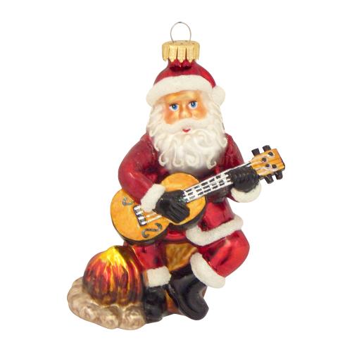 Baumschmuck Weihnachtsmann mit Gitarre Rot 10cm