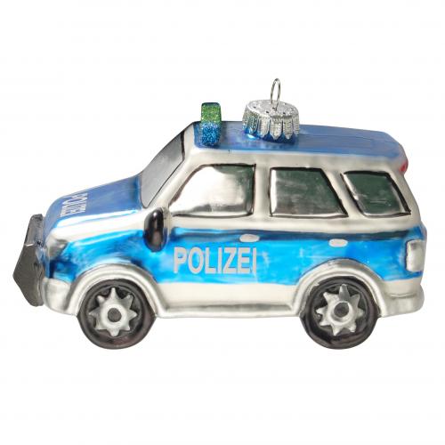 Blauer Deutscher Polizei SUV 12cm, Glasornament, mundgeblasen und handdekoriert