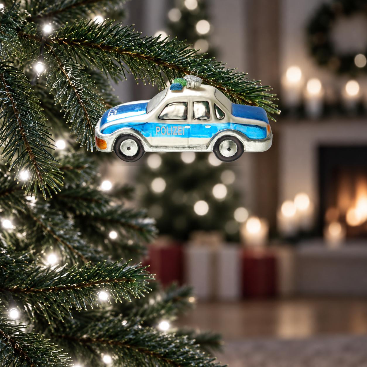 Baumschmuck Polizeiwagen Blau 14cm