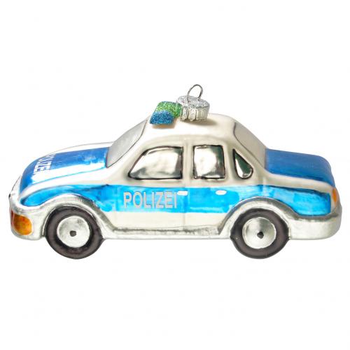 Blauer Deutscher Polizeiwagen 12cm, Glasornament, mundgeblasen und handdekoriert