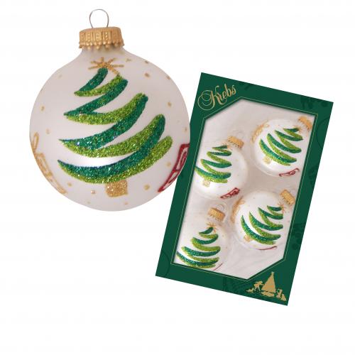Silberpearl 7cm Glaskugel mit Baum und Geschenken dekoriert