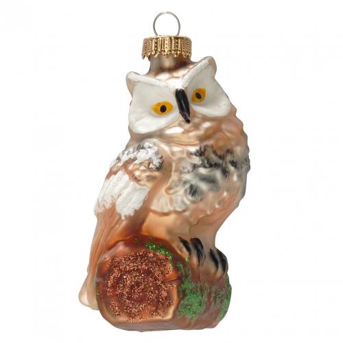 Baumschmuck Eule auf Holzstamm Braun 9cm
