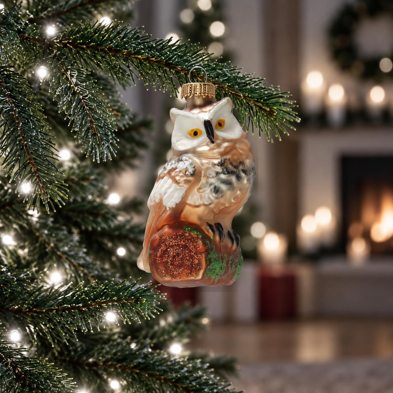 Baumschmuck Eule auf Holzstamm Braun 9cm