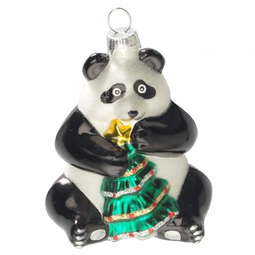 Pandabr 9cm, Glasornament, mundgeblasen und handdekoriert