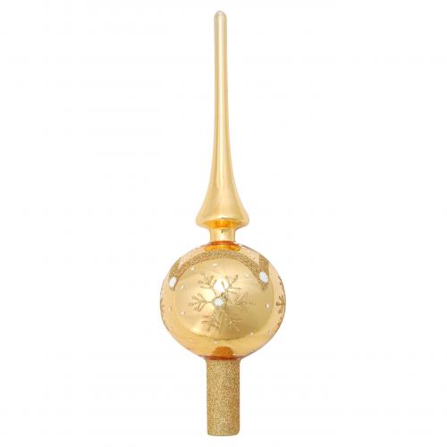 Gold glanz 28cm Designer-Baumspitze aus Glas, mundgeblasen und handdekoriert
