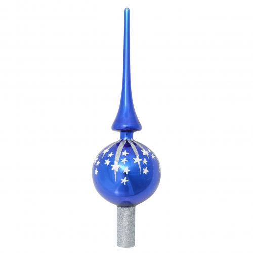 Blau glanz 28cm Designer-Baumspitze aus Glas, mundgeblasen und handdekoriert