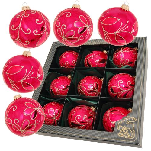 Weihnachtskugeln Set Eislack Rankendekor Rot 8cm