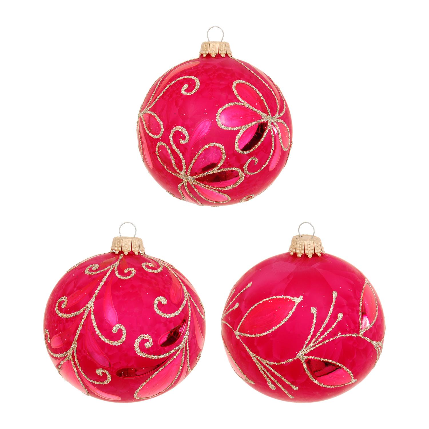 Weihnachtskugeln Set Eislack Rankendekor Rot 8cm
