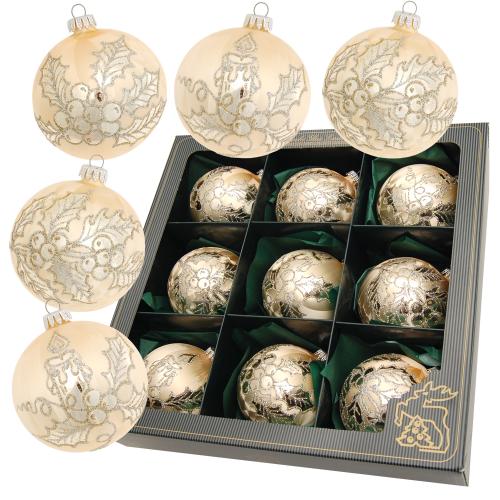 Weihnachtskugeln Set Eislack Mistelzweig Goldfarbig 8cm