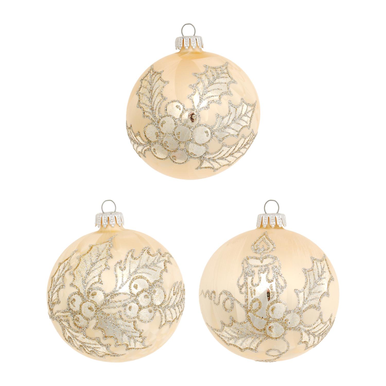 Weihnachtskugeln Set Eislack Mistelzweig Goldfarbig 8cm