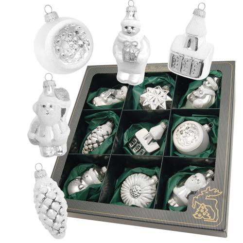 Baumschmuck Formen- und Figuren-Sortiment Silberfarbig 9cm