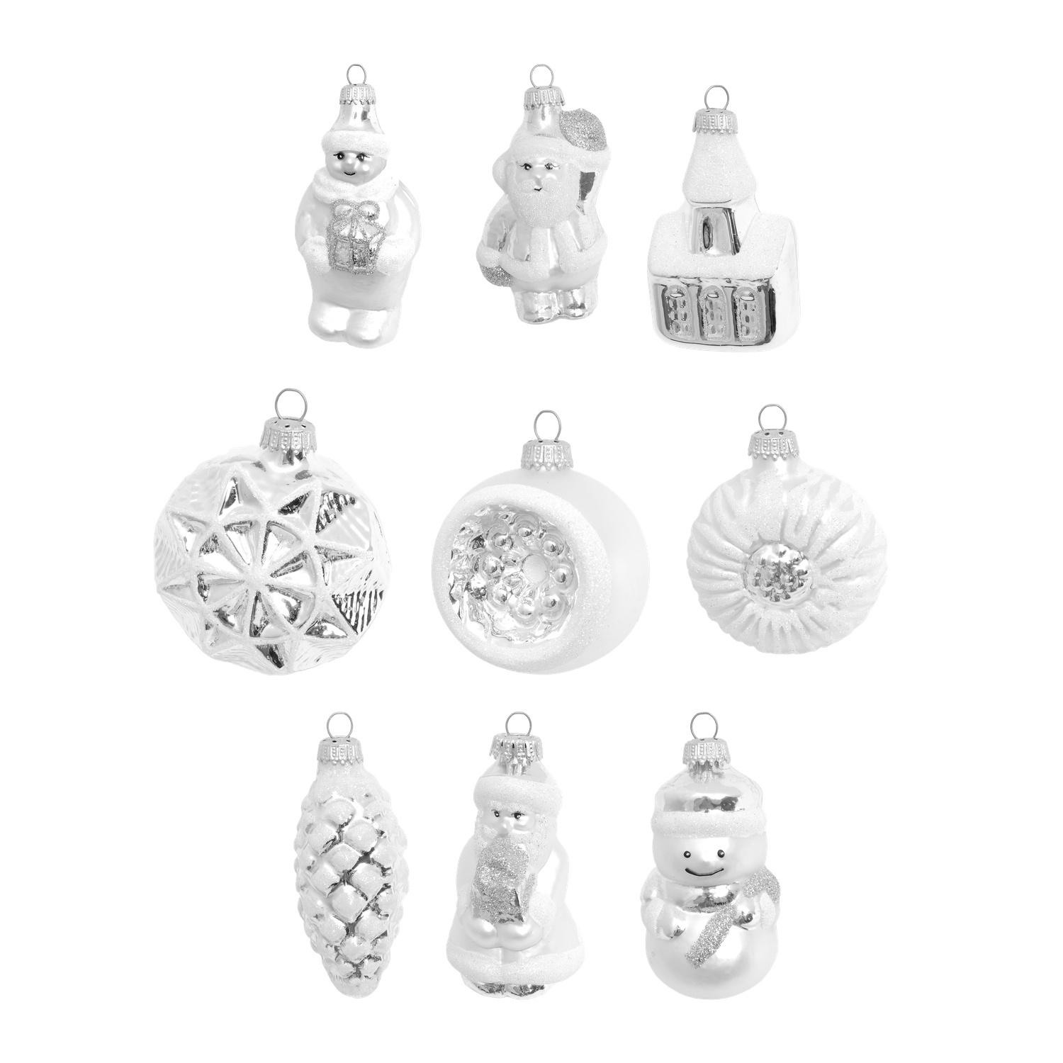 Baumschmuck Formen- und Figuren-Sortiment Silberfarbig 9cm