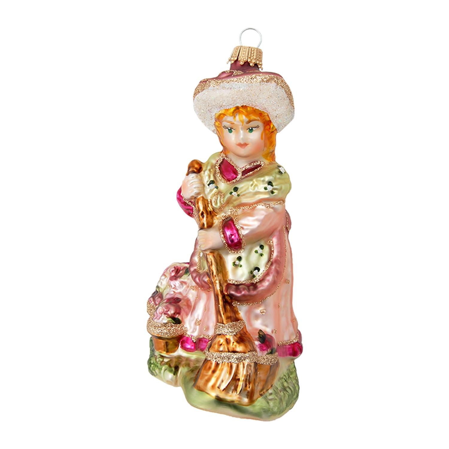 Baumschmuck Biedermeier M�dchen mit Besen Rosa 13cm