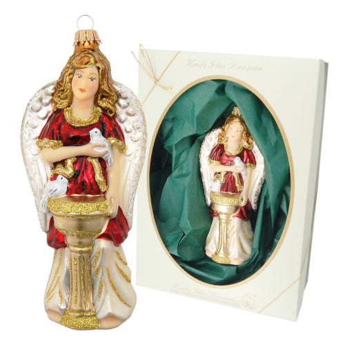 Baumschmuck Engel mit Taube und Taufbecken Goldfarbig 15cm