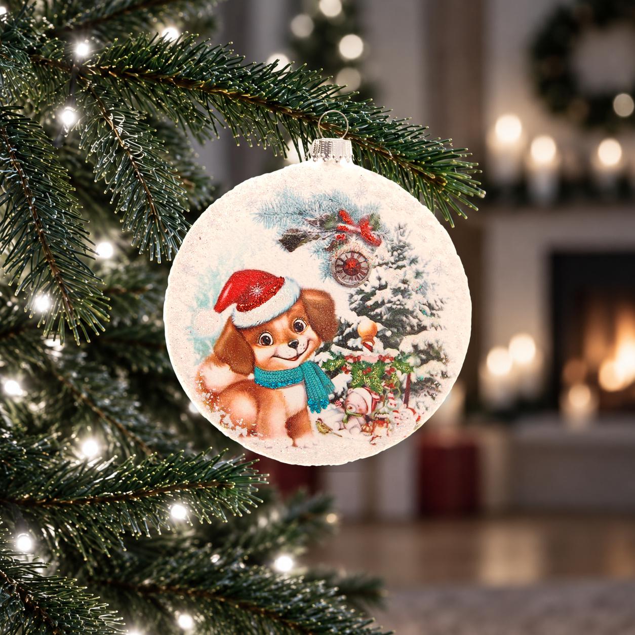 Baumschmuck Taler Baby-Hund Wei� 10cm
