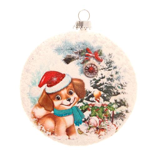 Baumschmuck Taler Baby-Hund Wei� 10cm