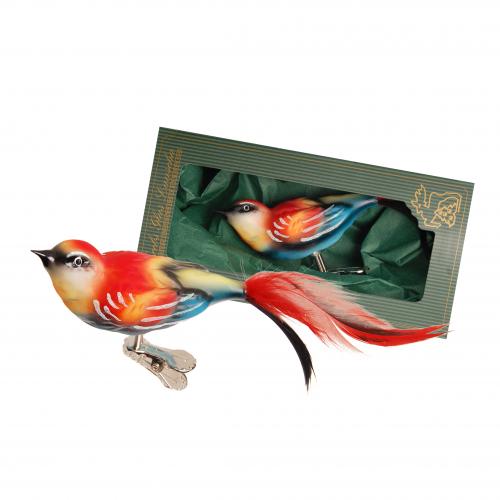 Multicolor 11cm Glasvogel Bienenfresser auf Clip mit 5cm Federschwanz mundgeblasen und handbemalt