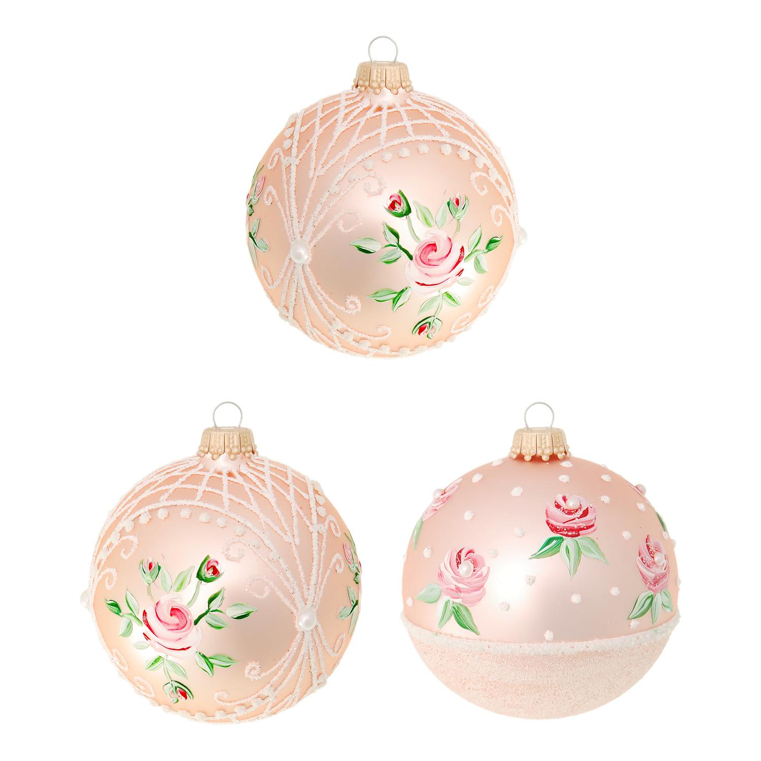 Weihnachtskugeln Blumenstrau�-Dekor Rosa 8cm