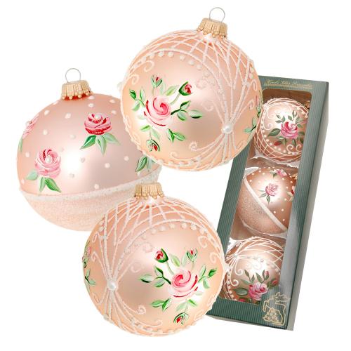 Weihnachtskugeln Blumenstrau-Dekor rosa 8cm