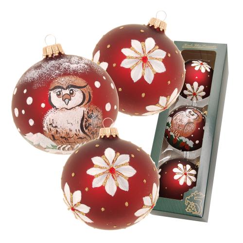 Weihnachtskugeln Eule und Blten Braun 8cm