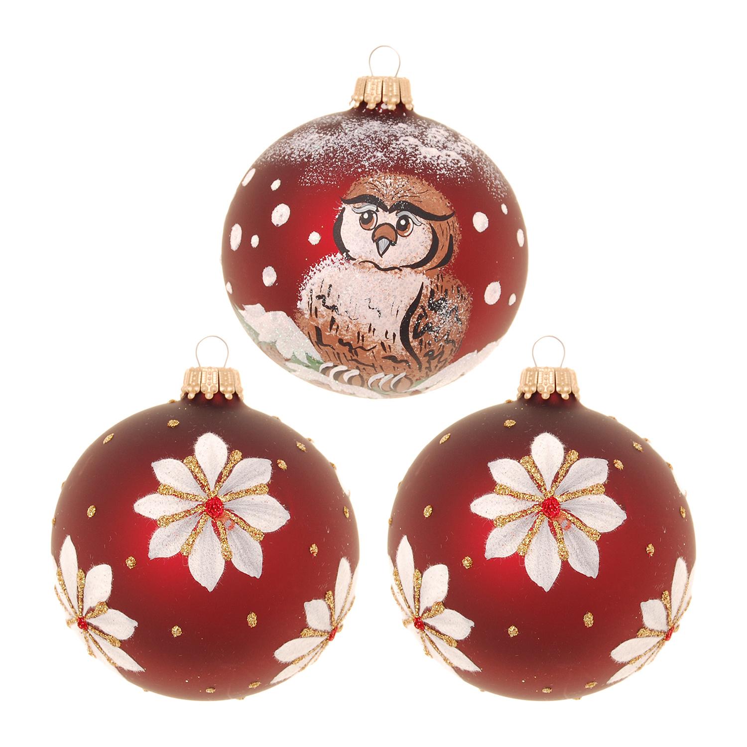 Weihnachtskugeln Eule und Bl�ten Braun 8cm
