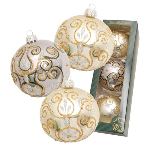 Weihnachtskugeln Chabli-Stil Goldfarbig 8cm
