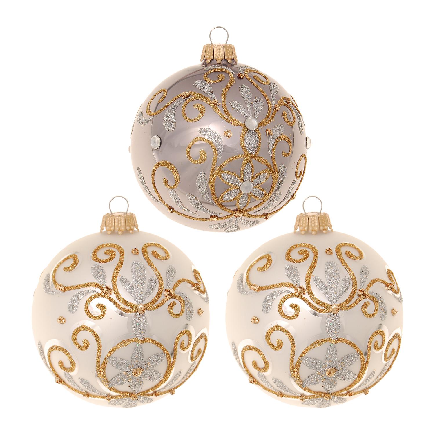 Weihnachtskugeln Chabli-Stil Goldfarbig 8cm