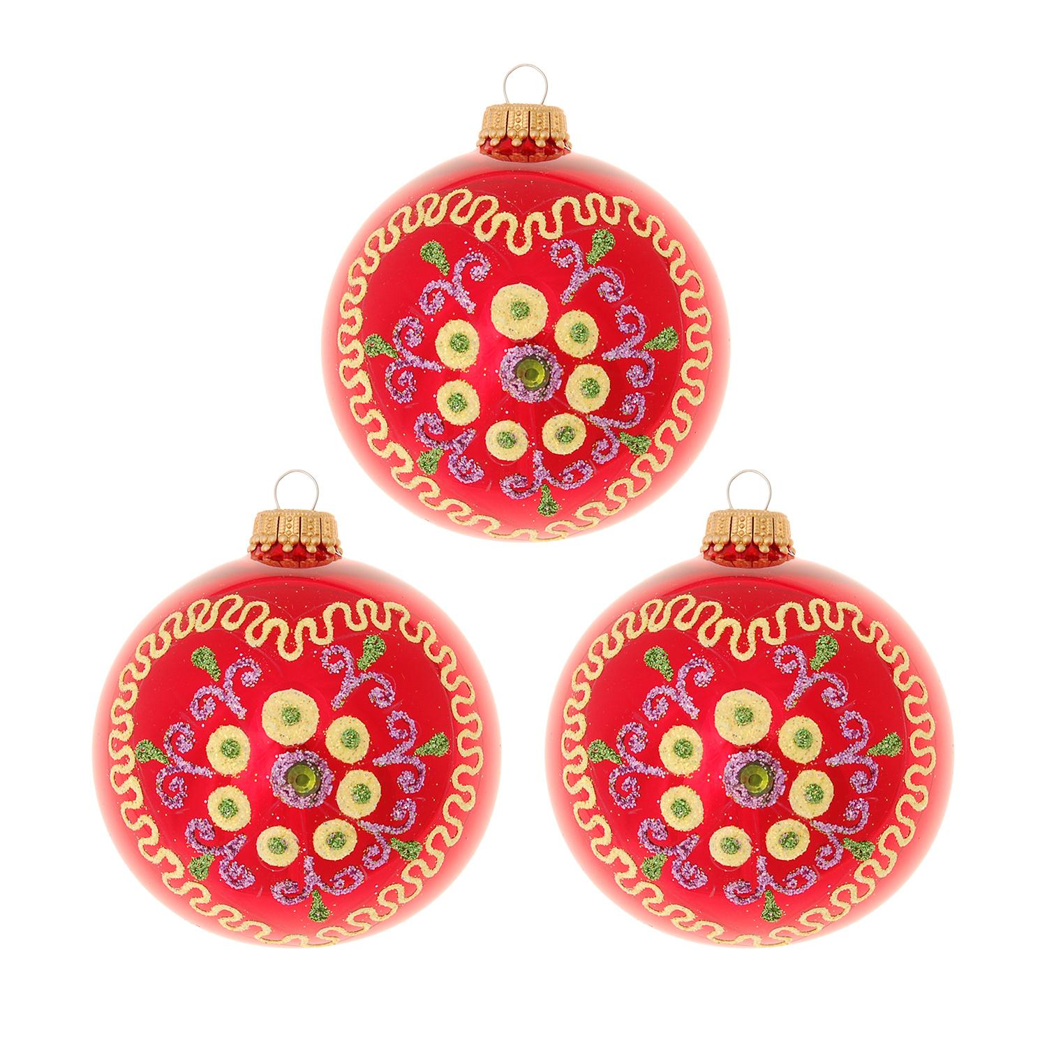 Weihnachtskugeln Bl�tenherz Rot 8cm