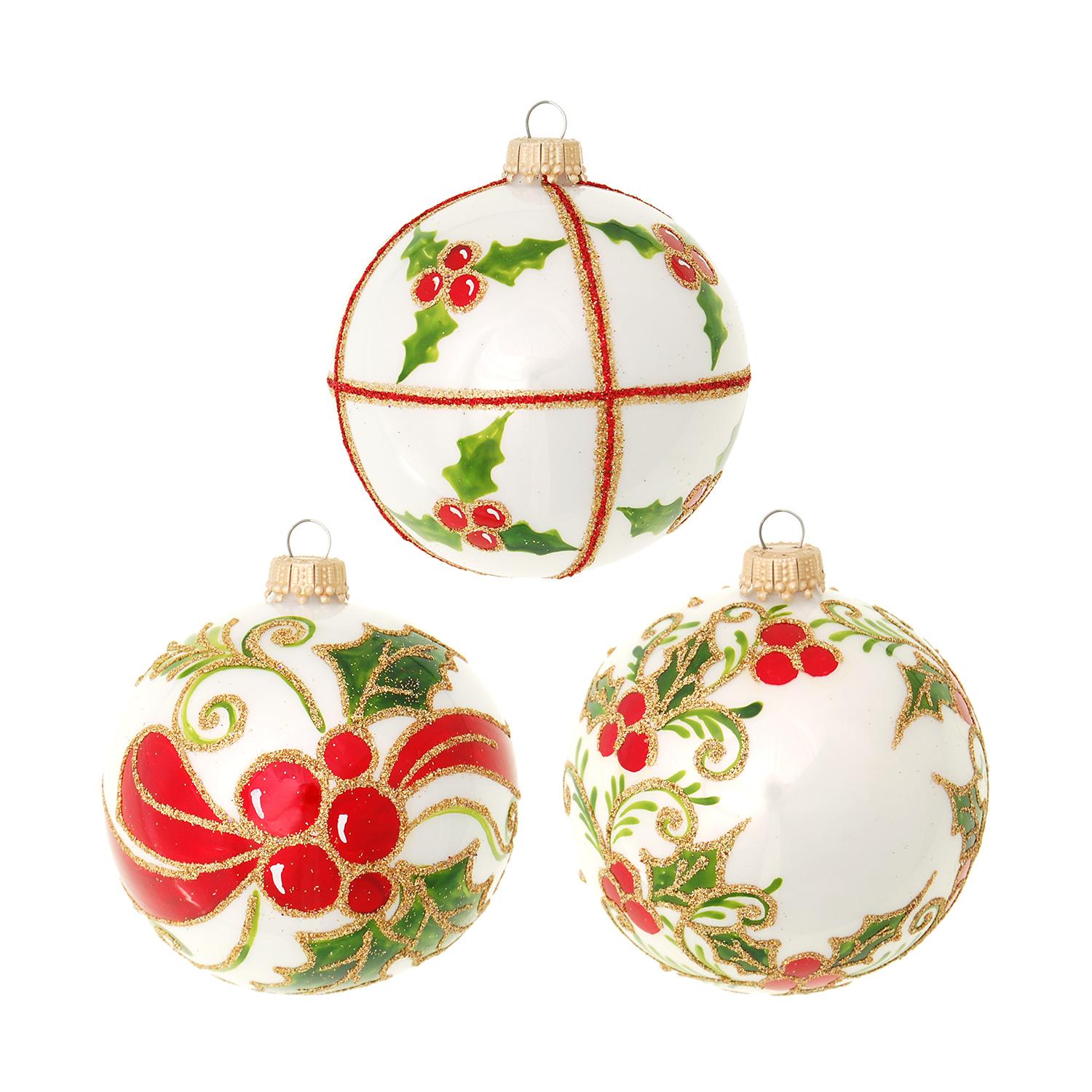 Weihnachtskugeln Ilex-Garten Wei� 8cm
